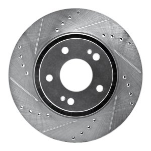 Mitsubishi Lancer Brake Rotor (1) - Front Left - R1 Concepts - Drilled & Slotted - Silver - `09-`15